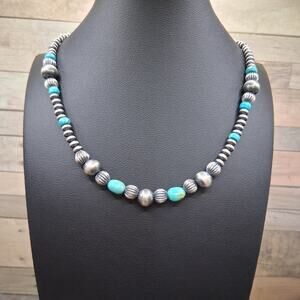 Sterling Silver Navajo Pearl Turquoise Necklace 16-18in Southwestern Style